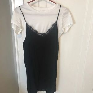 Black slip dress & white top